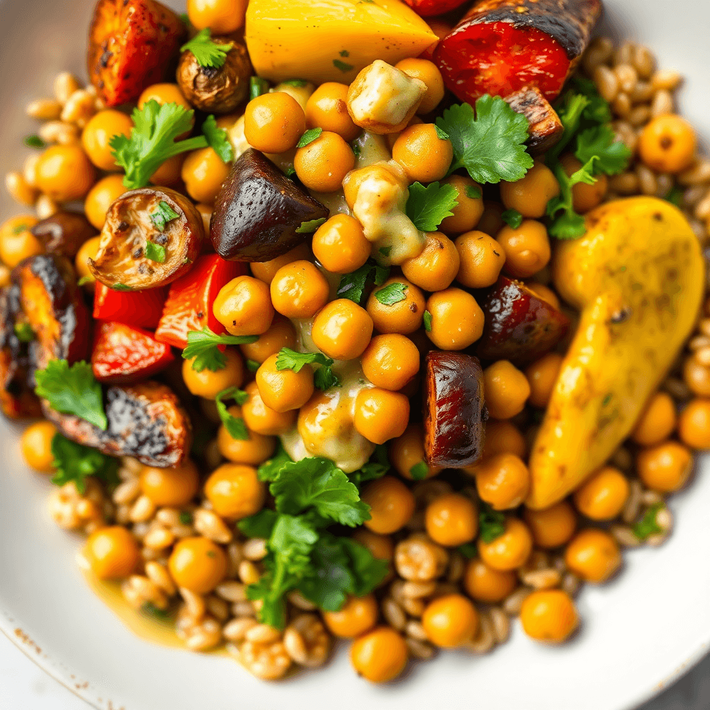 Roasted Vegetables and Chickpea Grain Bowl