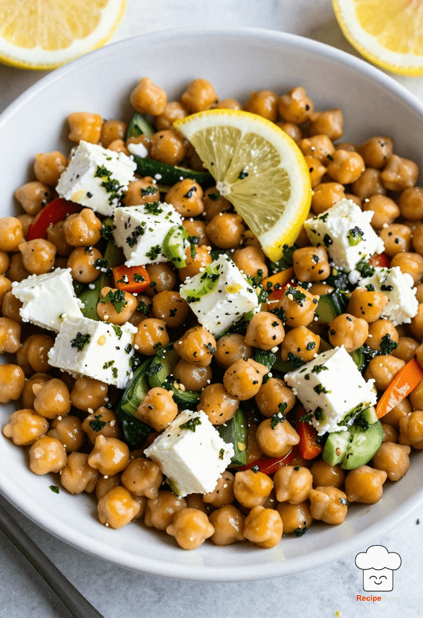 Mediterranean Chickpea and Feta Bowl with Lemon-Herb Vinaigrette