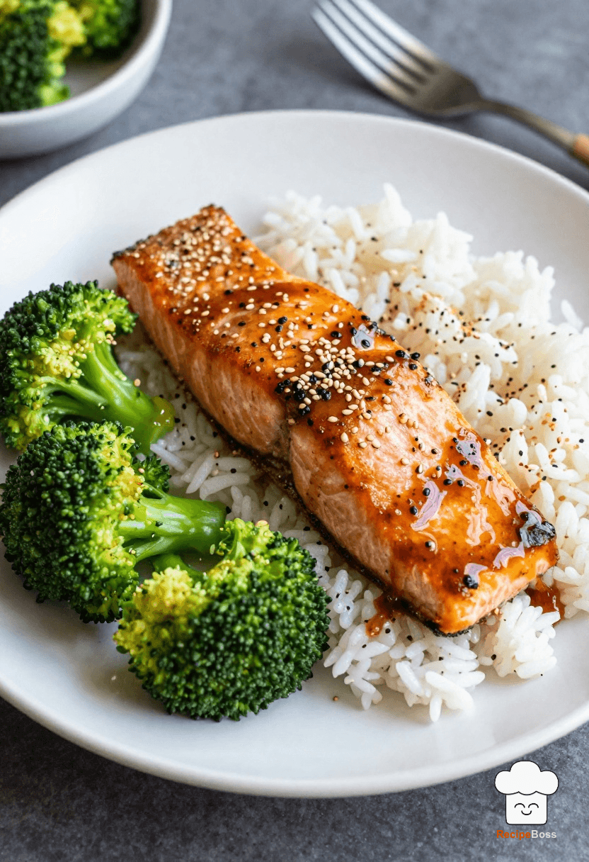 Teriyaki Salmon and Sesame Broccoli Rice Bowl