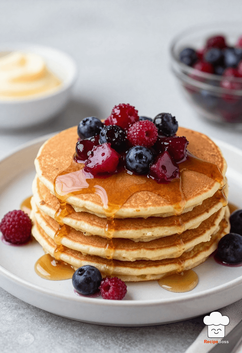 Creative Buttermilk Pancakes with Maple Syrup and Berry Compote