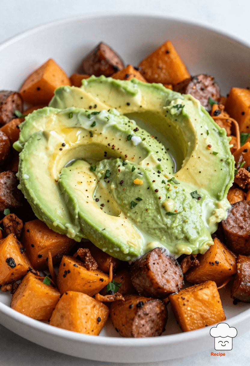 Savory Sweet Potato Breakfast Hash with Avocado Cream