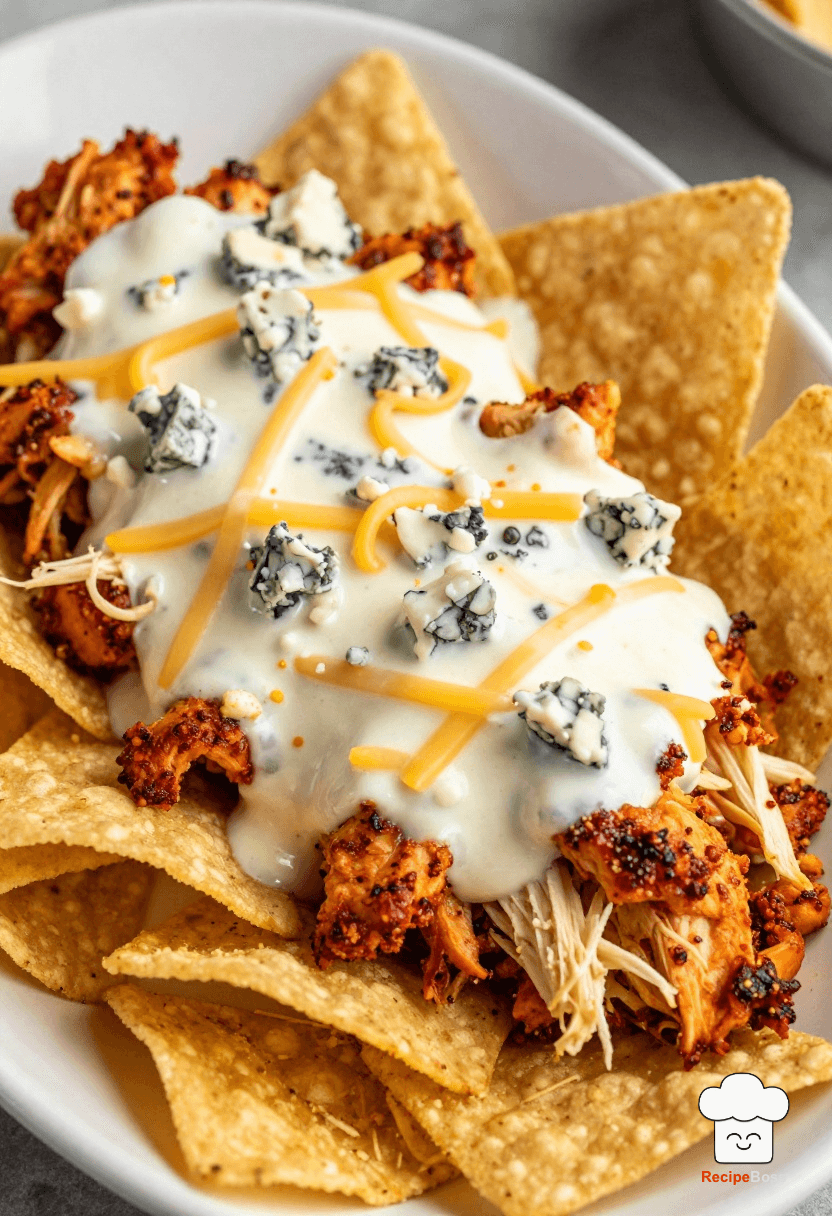 Loaded Baked Buffalo Chicken Dip with Warm Tortilla Chips