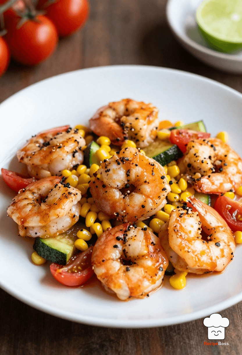 Creative Blackened Shrimp with Corn, Zucchini, and Tomato Sauté